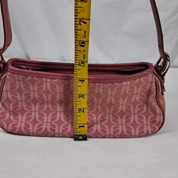 Vtg Fossil Pink Signature Jacquard Fabric Leather Trim Shoulder Demi Bag Purse - Picture 13 of 14